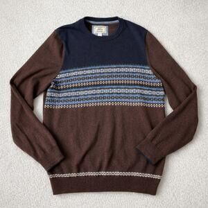 Jos. A Bank 1905 Collection Fair Isle Sweater Men M Brown Navy Cotton Old Money